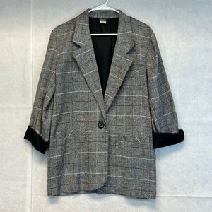 Vtg 80s CHAD STEVENS Women’s Blazer Size10 Gray Black Plaid Made in USA